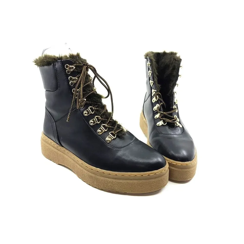 Zara Boots Platform‎ Black Laces Fur Lined EU 40 US 7